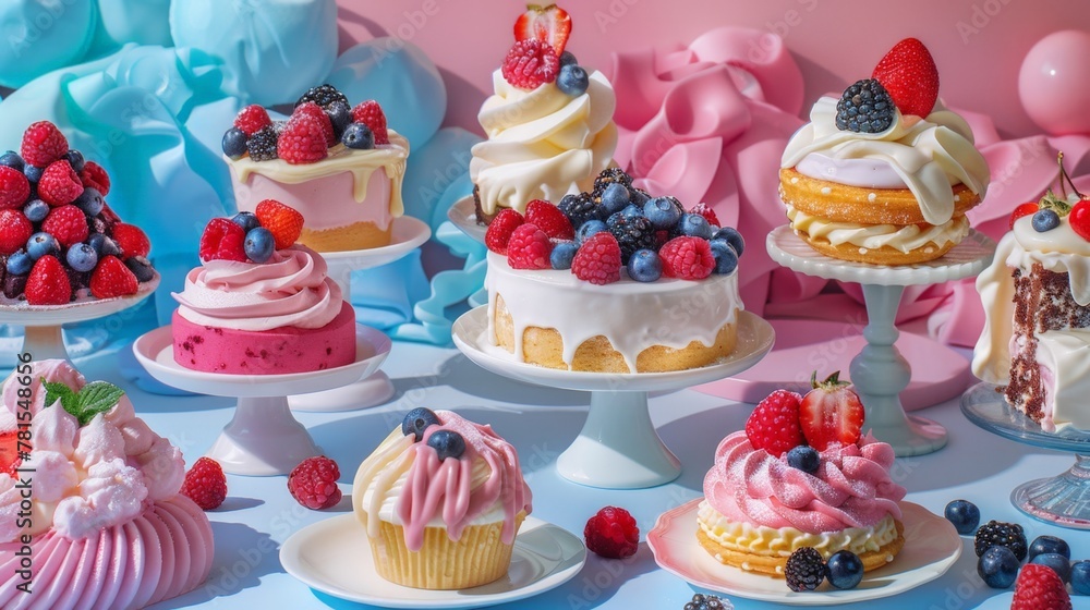 Close up of assorted cakes and cupcakes on a table Close up of assorted cakes and cupcakes on a table