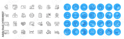 Difficult stress, Payment and Discount banner line icons pack. Launder money, Business vision, Online tax web icon. Deflation, Phishing, Account pictogram. Cash, Money calendar, Cut tax. Vector