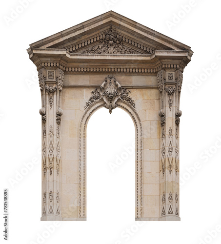 Elements of architectural decoration of buildings with floral and geometric ornament. Old arch. Modern style