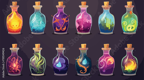 Magic elixir glass bottle with potion game vector a