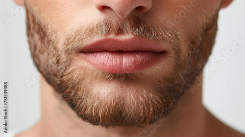 Detailed close-up of a mans face showing his well-groomed beard.