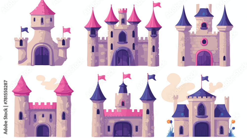Magic medieval royal castle with flag on tower wind