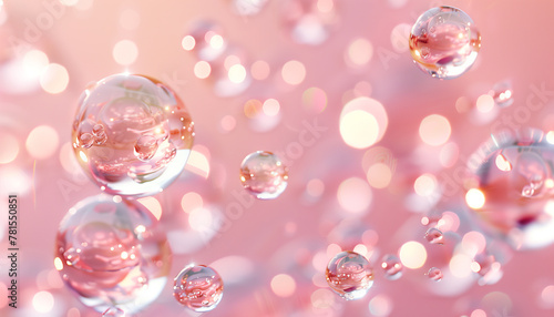 Bath bubbles skincare product macro close up detail on pastel pink background.