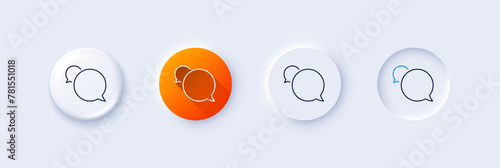Messenger line icon. Neumorphic, Orange gradient, 3d pin buttons. Speech bubble sign. Chat message symbol. Line icons. Neumorphic buttons with outline signs. Vector