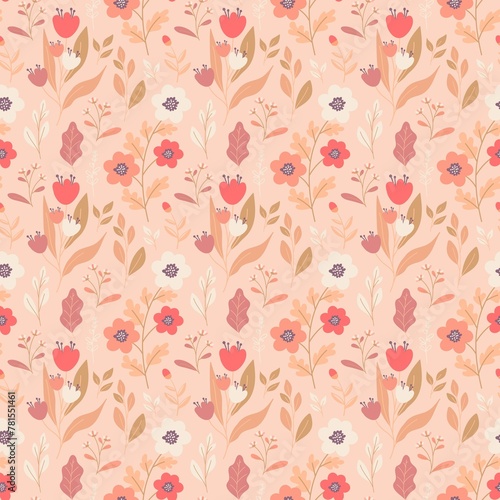 Peach Fuzz Cute Floral Seamless Pattern Romantic Ditsy Floral Pastel Colored Pattern