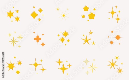 Yellow Sparkles Star Symbols Hand Draw Stars Magic Lights Sparkles Set Magic Shine Effect