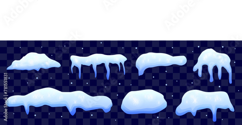Set with snow and ice winter effect isolated on transpatent background