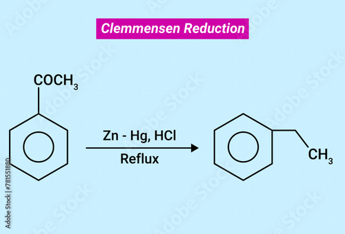 Clemmensen Reduction: The reduction of carbonyl groups of aldehydes and ketones to methylene groups with amalgamated Zinc and concentrated HCl.