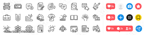 Shoulder strap, Winner and Article line icons pack. Social media icons. Wallet, Search document, Portfolio web icon. Empower, Teamwork, Journey pictogram. Vector