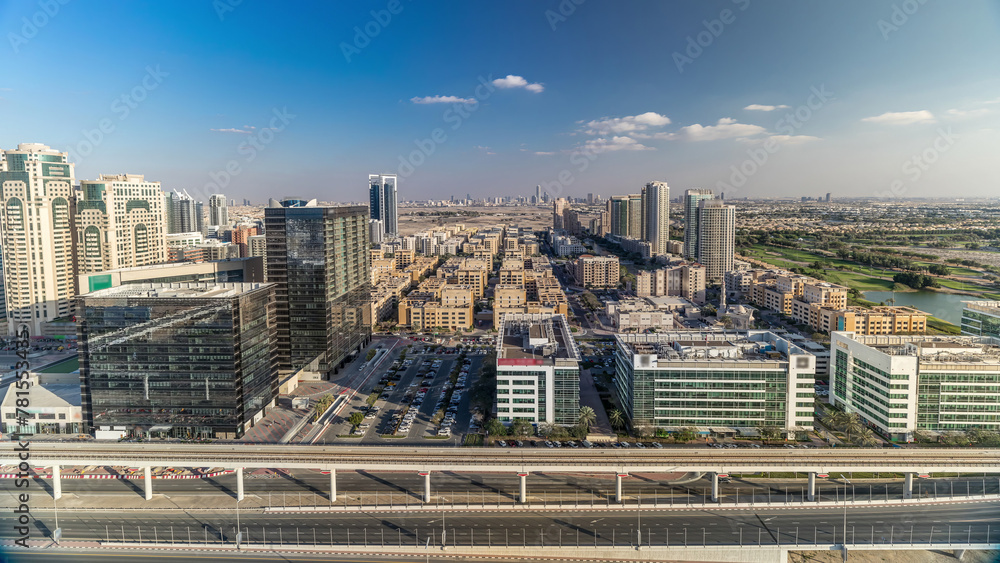 Tecom, Barsha and Greens districts aerial view from Internet city timelapse