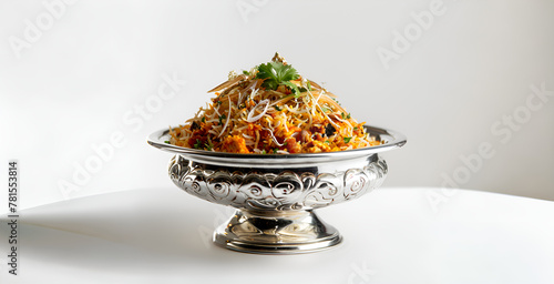 Indulge in the Tantalizing Aroma: A Culinary Masterpiece of Bombay Biryani in Silver Splendor