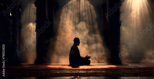Celestial Communion: A Muslim's Pious Devotion Transmuted into a Serene Silhouette © monsifdx