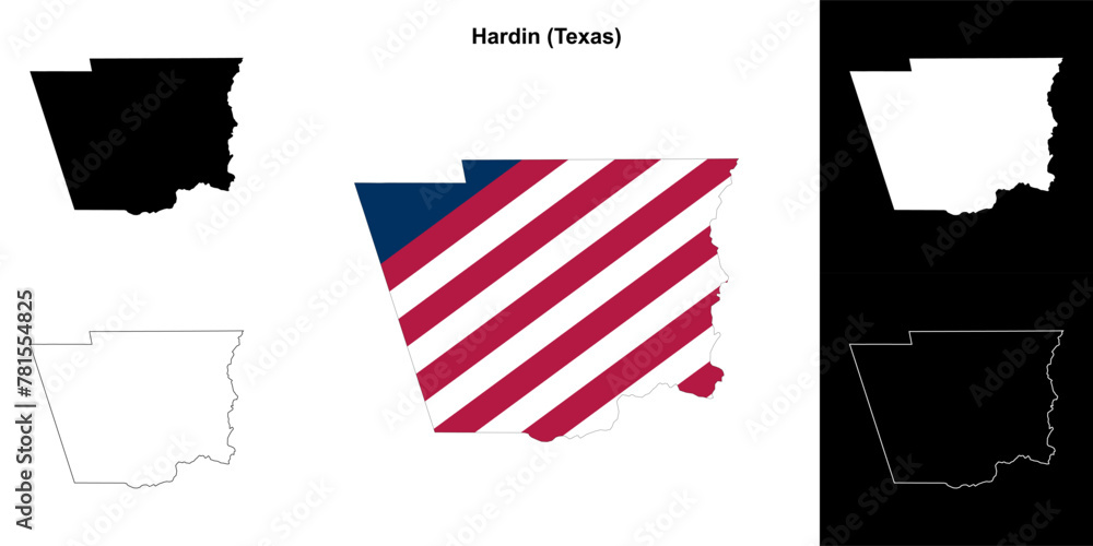 Hardin County (Texas) outline map set - obrazy, fototapety, plakaty 