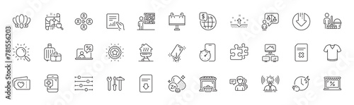 Love tickets, Search map and Document line icons. Pack of Search, Spanner tool, Medical phone icon. Brand, People, Video conference pictogram. Market, Winner star, Work home. Line icons. Vector