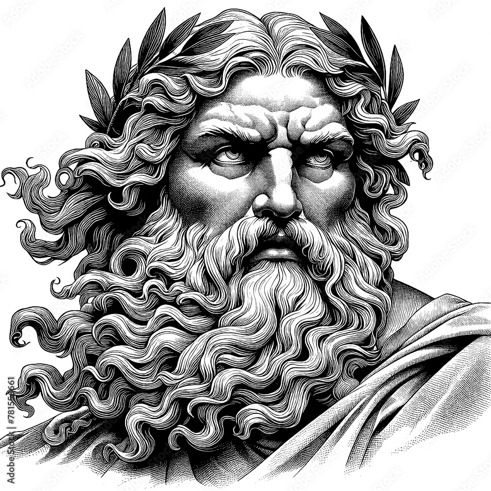 Zeus Ruling Old Timey Graphics Divine Authority Iconic Portrait of Zeus, Ruler of Mount Olympus ...
