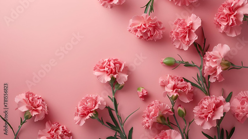Lush Carnation Spread on Pastel Pink, Floral Pattern Style, Elegant Event Background