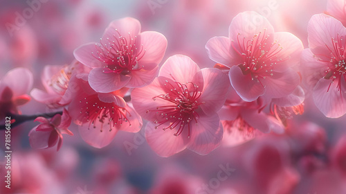 Close-up of Plum Blossoms  Soft Focus  Dreamy Nature Style  Rebirth of Spring Concept