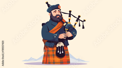 Man playing bagpipe instrument icon isolated 2d fla