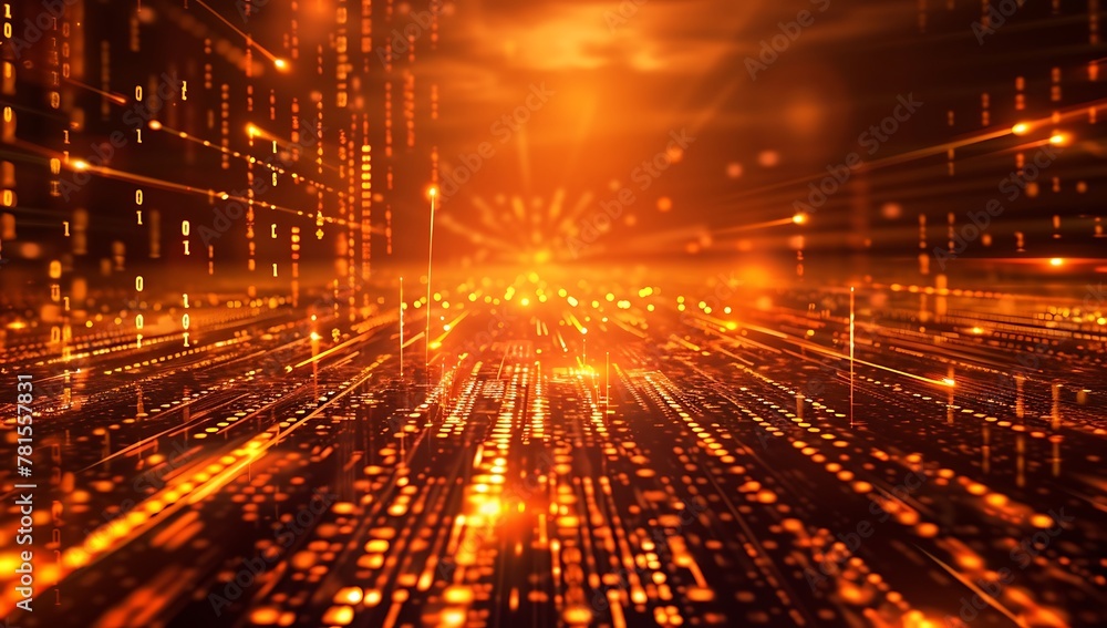 Abstract orange digital background with binary coding & glowing lights. Futuristic big data visual technological and data transfer glowing lines abstract background, Illustration. Abstract orange digital background with binary coding & glowing lights. Futuristic big data visual technological and data transfer glowing lines abstract background, Illustration.