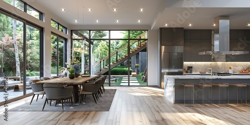 Luxury kitchen and dining room interior design in a beautiful home