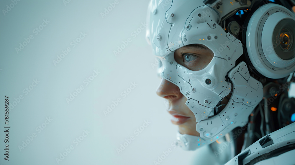 Portrait of Artificial Intelligence in Robots. Nanotechnology Concept. Banner with space for text Portrait of Artificial Intelligence in Robots. Nanotechnology Concept. Banner with space for text