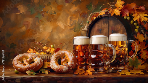 festive oktoberfest background, created with generative AI technology
