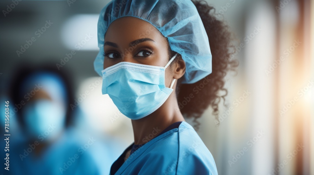 Portrait of a confident female surgeon wearing a surgical mask and cap
