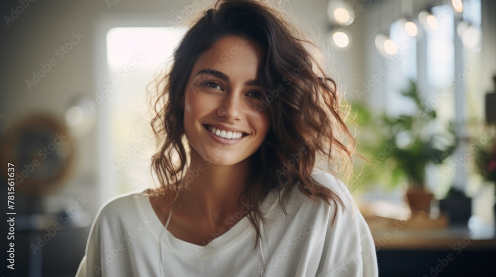Portrait of a smiling young woman with long brown hair Portrait of a smiling young woman with long brown hair