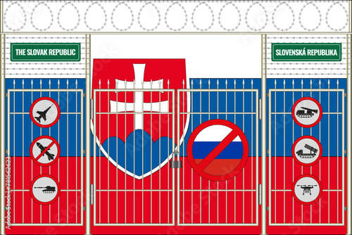 Vector illustration of Slovakia flag under lattice. The concept of isolationism. No war