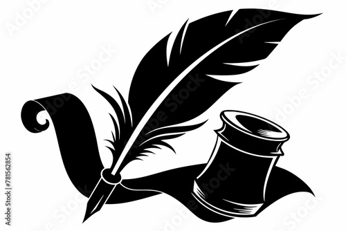 Scribe's Quill and Scroll silhouette black vector illustration 