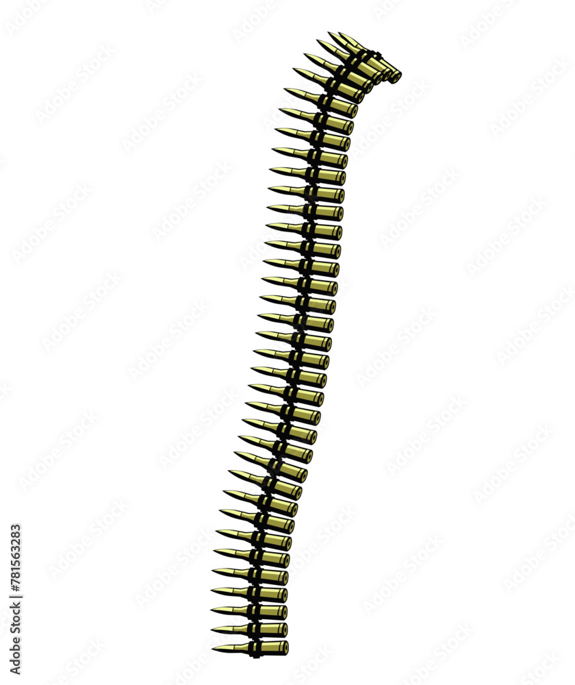 Machine Gun Cartridge Fed Belt. Machine Gun Ammo. Vector image for prints, poster and illustrations. Machine Gun Cartridge Fed Belt. Machine Gun Ammo. Vector image for prints, poster and illustrations.