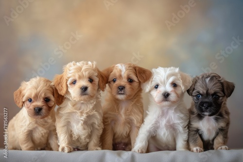 Five cute puppies sitting in a row © Adobe Contributor