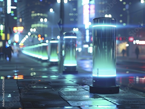 Experience the futuristic protection of portable force field generators in the backdrop of bustling urban nightscapes. photo
