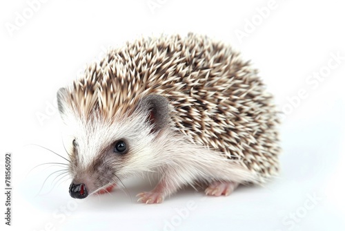 A high-quality photograph depicting an inquisitive hedgehog exploring its surroundings on a pristine white background, enhancing the animal's detail