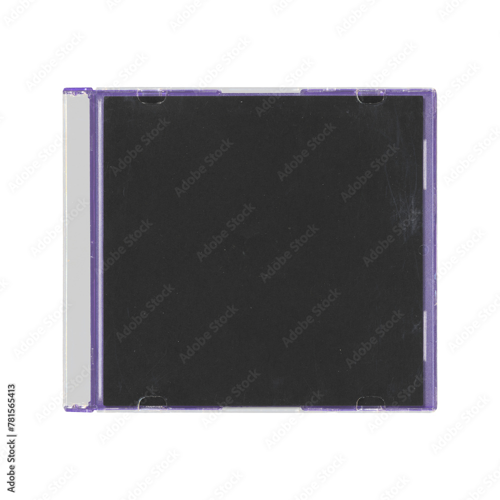 Fototapeta premium isolated mockup of old music CD disc jewel colored case with black cover layout for photo and artworks, in transparent background, y2k style
