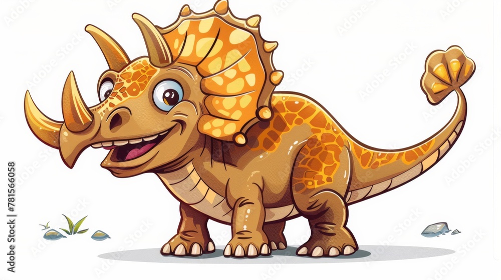 Colorful and friendly cartoon triceratops illustration, great for children's content and educational material