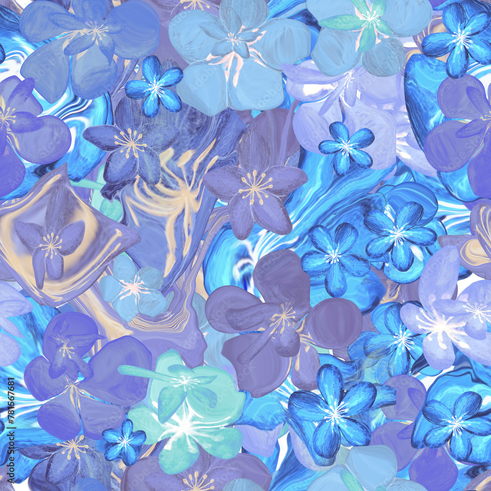 Obraz premium abstract blue blurry flowers seamless pattern