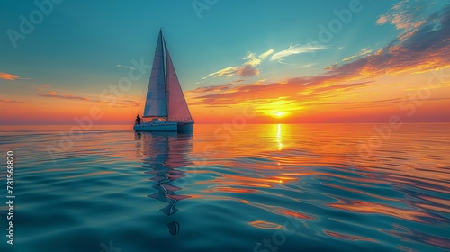 Sailboat Sailing in Ocean at Sunset