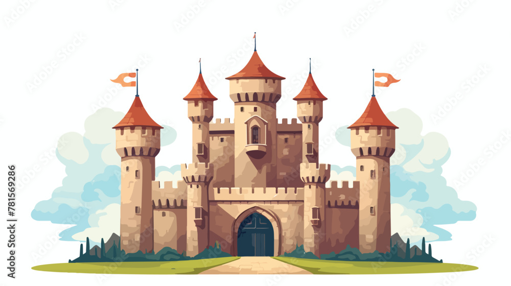 Medieval castle design 2d flat cartoon vactor illus