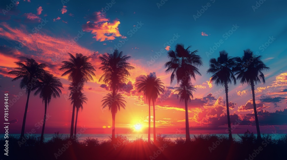 Palm Trees Silhouetted Against a Sunset Sky