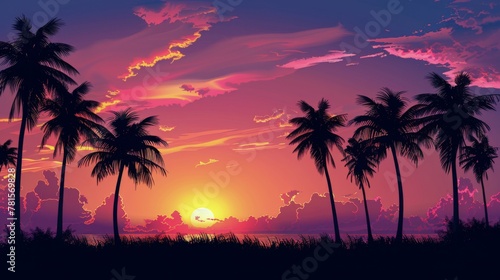 Majestic Sunset With Palm Trees
