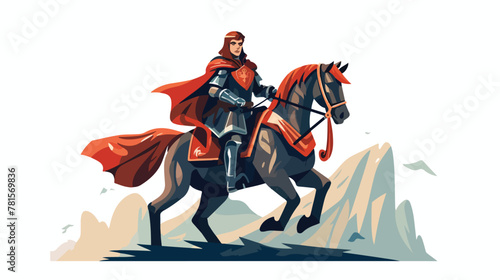 Medieval warrior on horse 2d flat cartoon vactor il