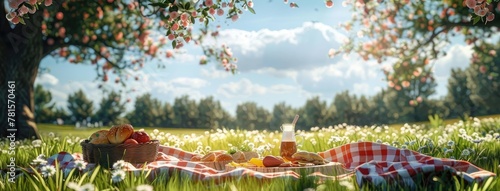 a delightful picnic amidst the tranquility of a meadow, where friends or family gather to enjoy good company, delicious food, and the beauty of nature.