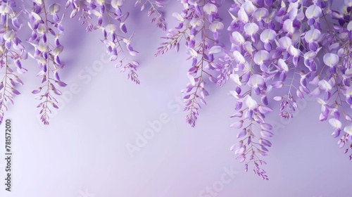 a wisteria floral banner accentuated by a purple gradient background  offering a spacious blank area ideal for customized content.