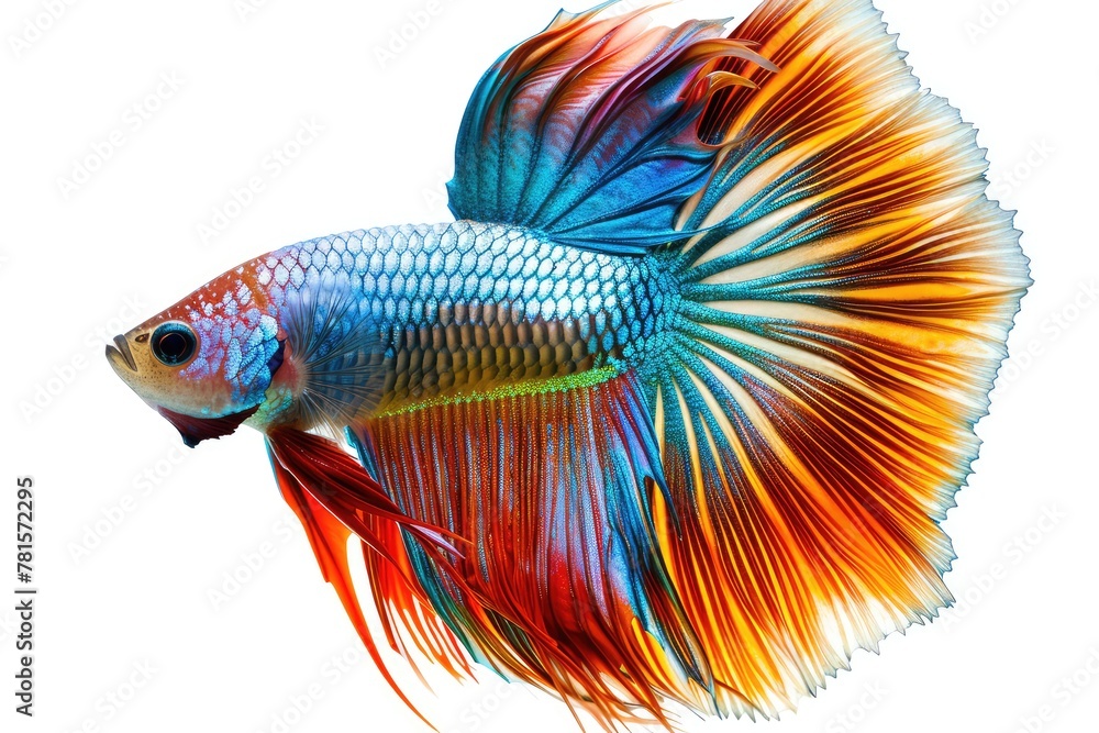 Color Siamese Fighting Fish Isolated, Rosetail Halfmoon Aquarium Pet, Betta Splendens on White Color Siamese Fighting Fish Isolated, Rosetail Halfmoon Aquarium Pet, Betta Splendens on White
