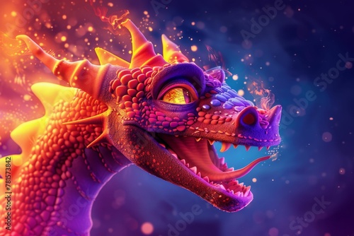 A cartoon dragon hat, in bold colors, breathing 3D fire infused with the power of Vitamin AHA