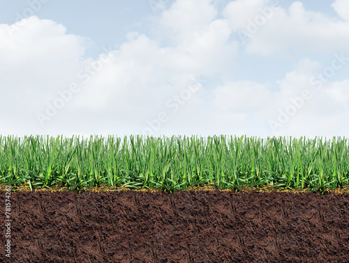 Healthy Lawn Border Background as a Perfect turf and healthy grass with good lawncare for controlling weeds and fertilizing and aerating a green yard and good gardening with text area. © freshidea