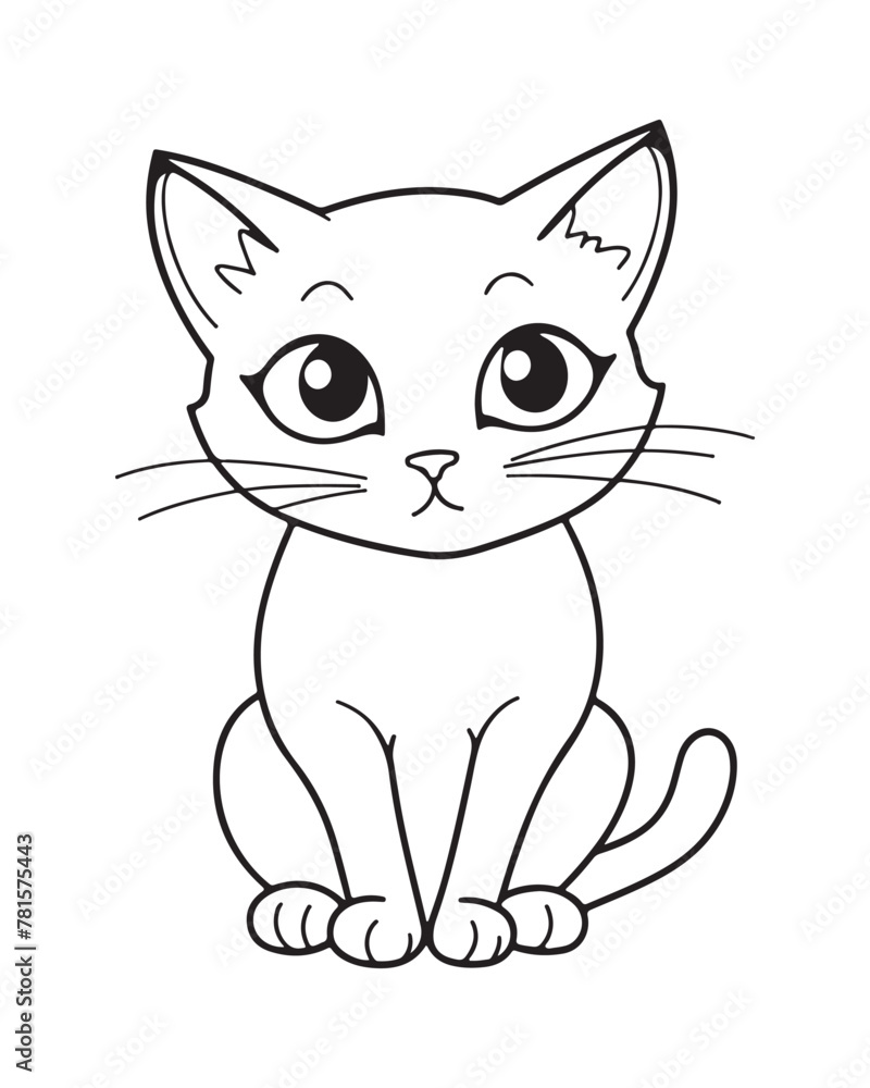 Fototapeta premium A delightful simple cartoon kitten drawing perfect for a fun coloring page activity