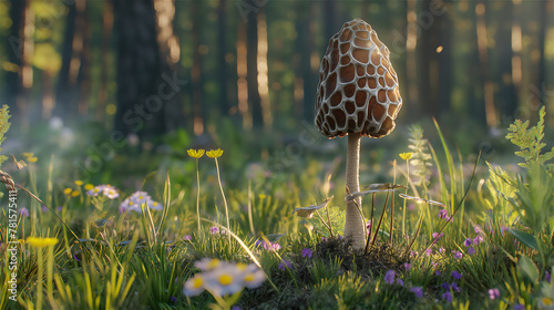 Obraz na płótnie Edible morel in a forest scenery. w salonie