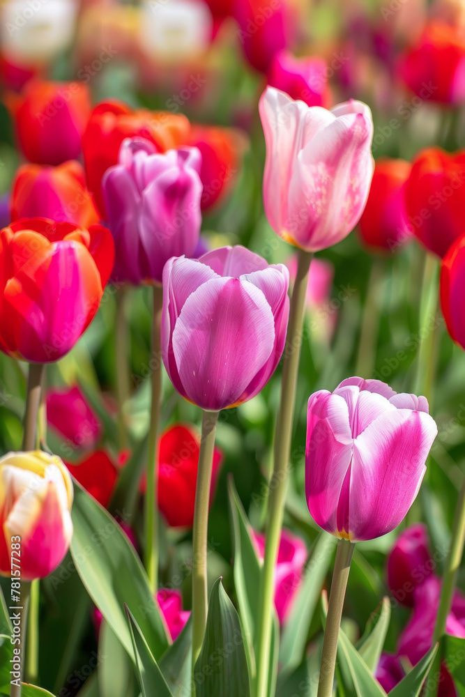 Colorful tulips in full bloom. Spring flowers in the garden. Bokeh background. Colorful tulips in full bloom. Spring flowers in the garden. Bokeh background.